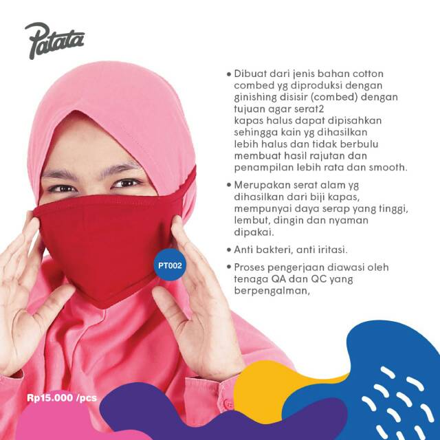 Masker Kain Non Medis Katun Cotton Combed Premium Berkualitas Patata Afrakids