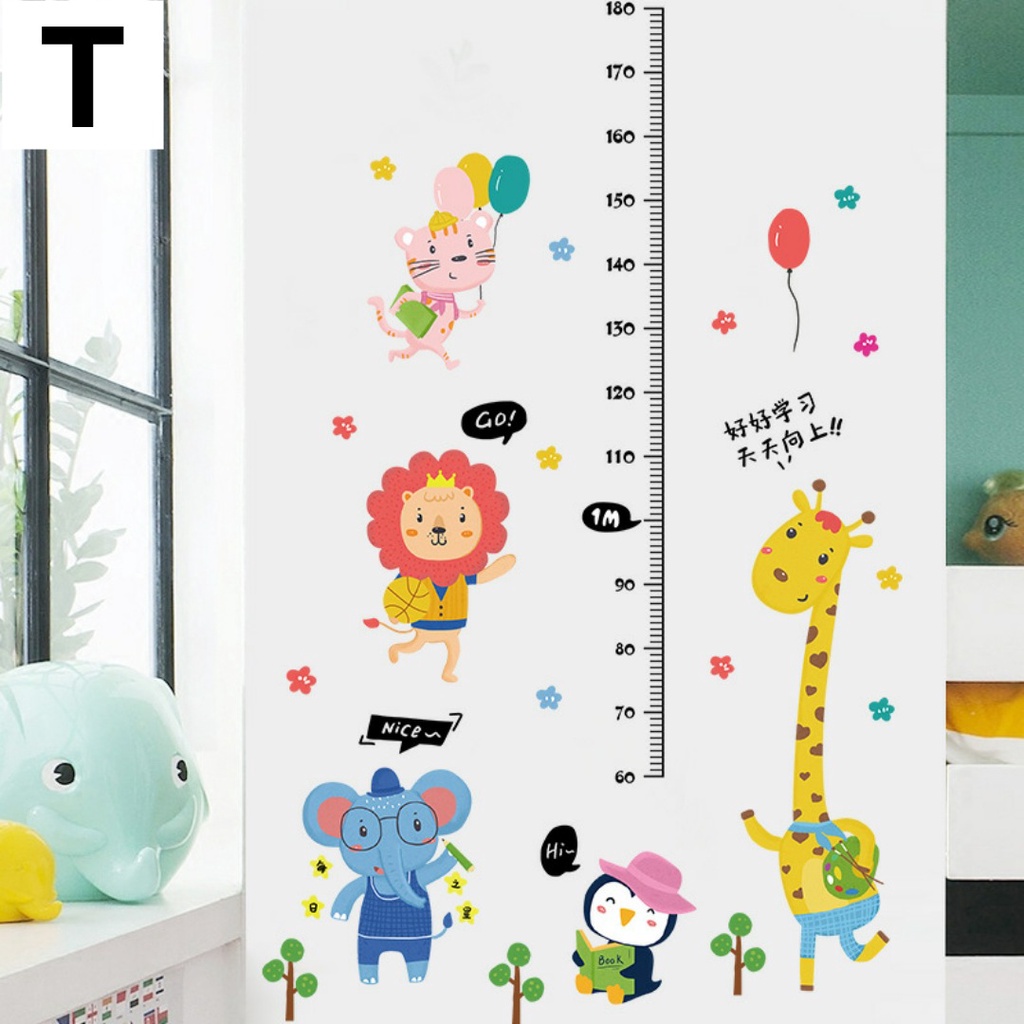 RELIZA WALL STICKER / STIKER DINDING PENGUKUR TINGGI BADAN ANAK HEWAN GROW UP ANIMAL