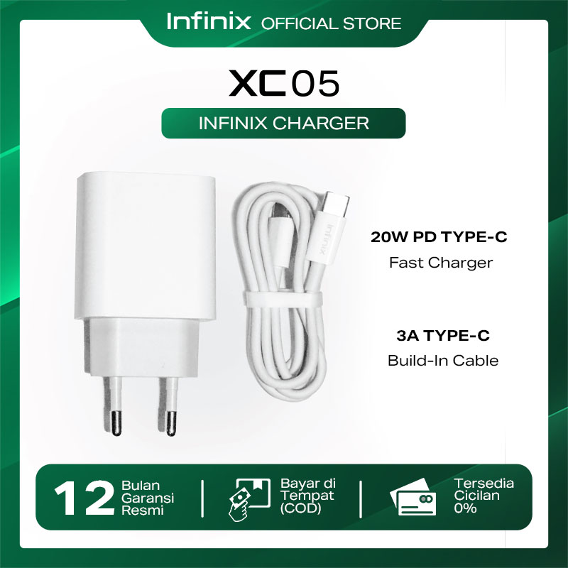 Infinix XC05 Charger Kit - 20W Fast Charging Adaptor with 3A Type-C to C Cable