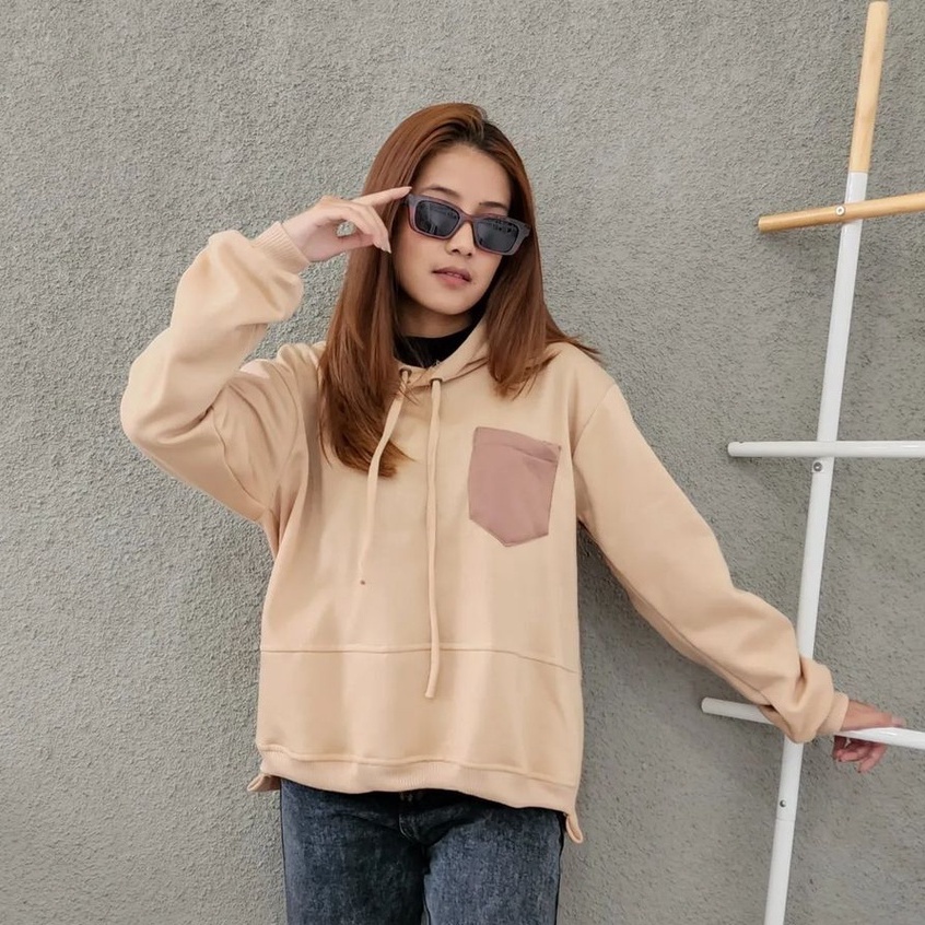 Hoodie Trendy Wanita Terbaru Mocha Pocky Bahan Pleece Korean Style