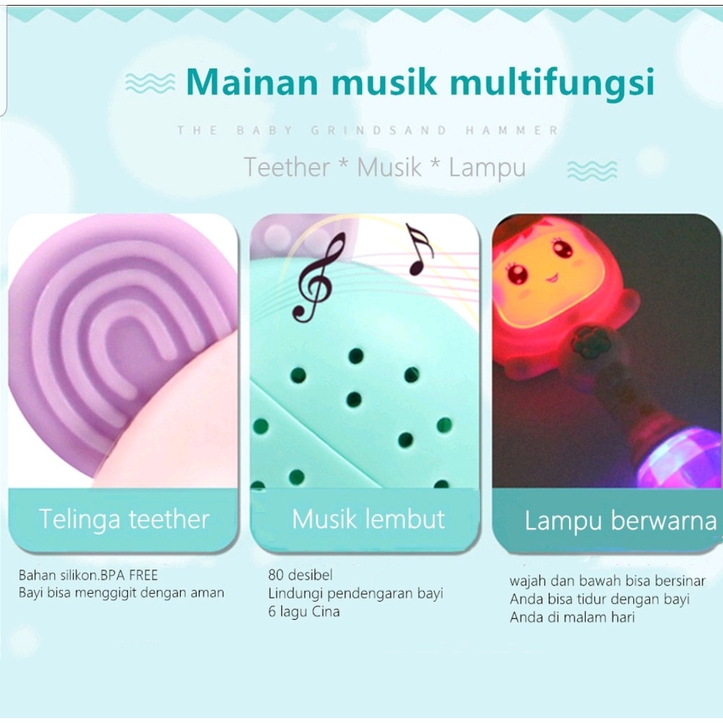 MAINAN BAYI TONGKAT GENGGAM RATTLE + TEETHER + MUSIK + LAMPU KELAP KELIP MAINAN GENGGAM - BD