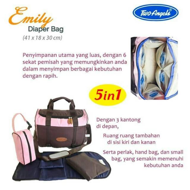 Diapers Bag  Emily Two angels 5in1 Tas Perlengkapan Baby / Diapersbag Baby / TAS PERLENGKAPAN BAYI / TAS BABY / TAS TRAVEL BABY