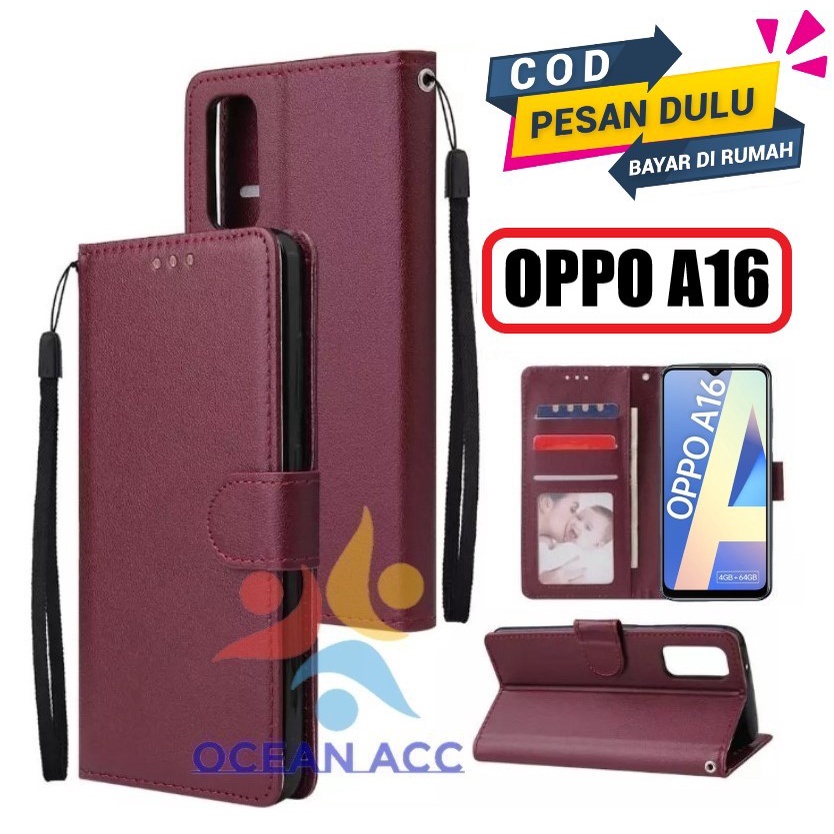DOMPET HP UNTUK OPPO A16 NEW 2021 LEATHER FLIP CASE OPPO A16 NEW 2021