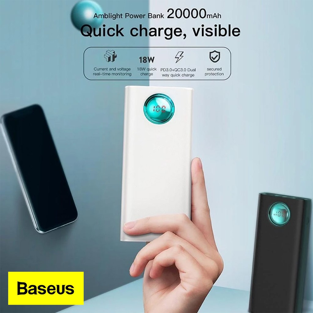 BASEUS Amblight PowerBank 20000 mAh Digital Display PD3.0+QC3.0 Type C