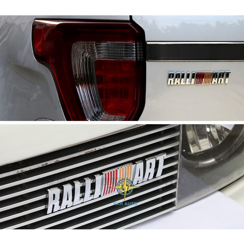 2pcs Stiker Emblem Metal RALLIART Depan / Belakang Untuk Mitsubishi