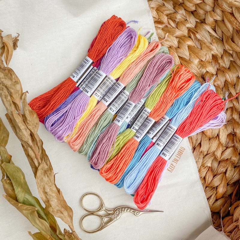 PAKET 10 WARNA BENANG SULAM IMPORT /EMBROIDERY THREAD / BENANG SULAM