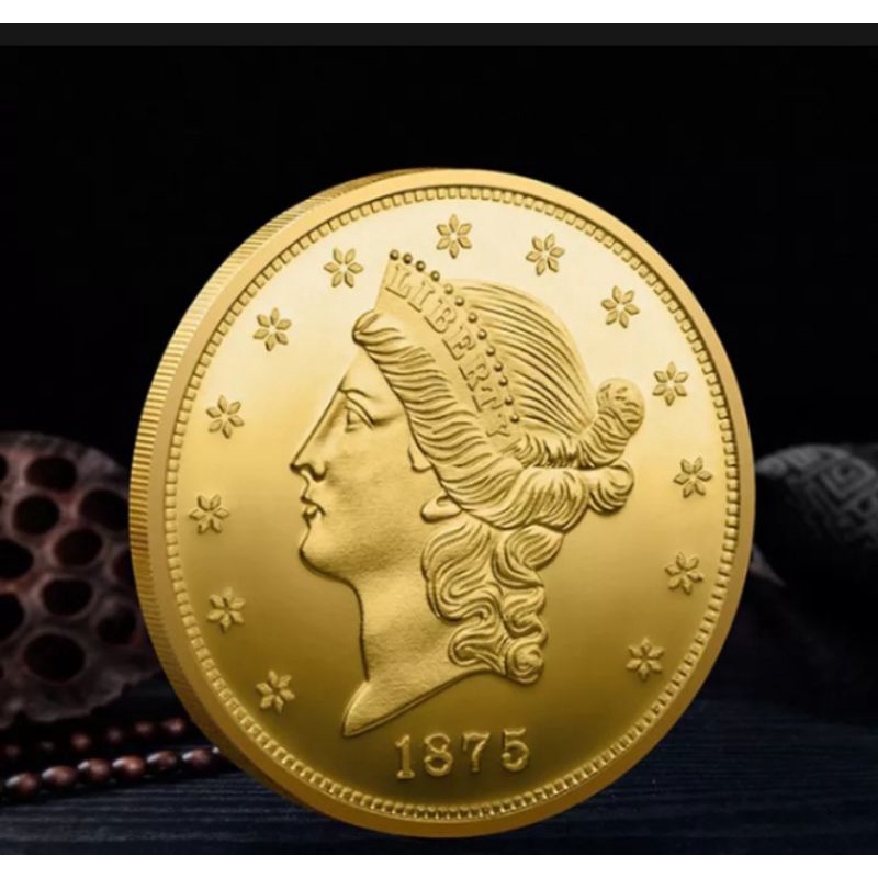 ⭐⭐⭐⭐⭐Koin America 1875 Patung Liberty Twenty Dollar Koin peringatan berlapis emas