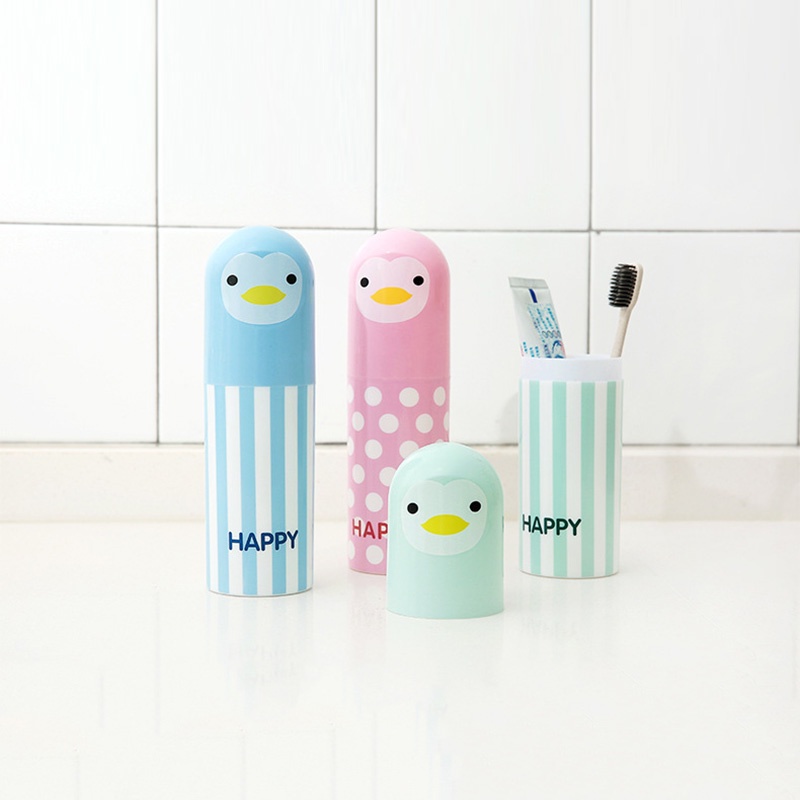 Cartoon Cute Penguin Toothpaste Cup Case Travel Portable Toothbrush Holder Case Hiking Sanitary Ware Suit Storage Box