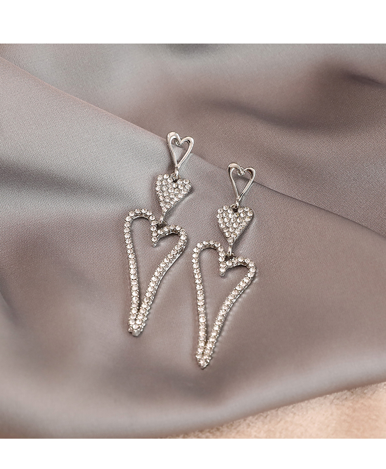 Anting Tusuk Sterling Silver 925 Desain Hati Hias Berlian Imitasi Gaya Korea Untuk Wanita
