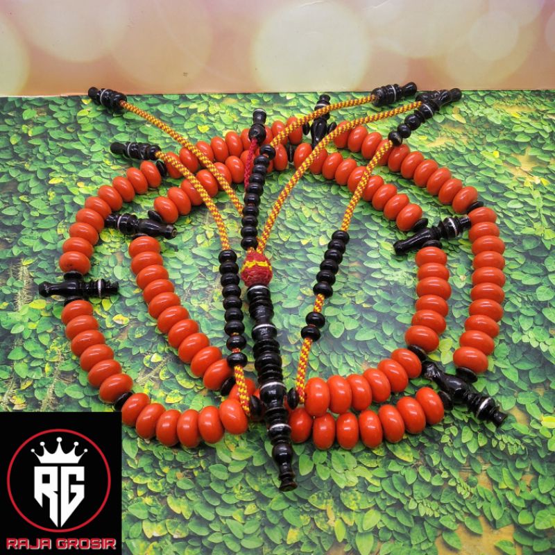 tasbih tijani/tasbih atijani batu marjan orange kombinasi akar bahar hitam