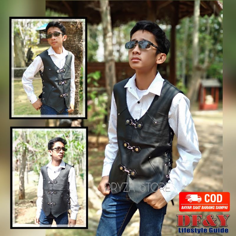 PRYZA Rompi Jaket Kulit Bikers Raching Original DF&Y /Jaket Kulit Cowok Simpel/Jaket Kulit Pria Kore