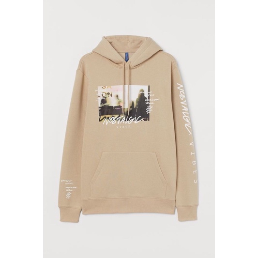 ( 8.8 ) Hoodie H&amp;M Unisex Sablon Nostalgic Vibes Cream, Katun, Free Papper Bag