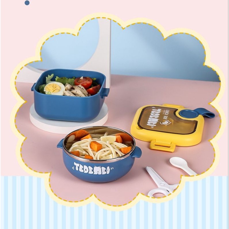 Tedemei Kotak Makan Anak 4 in 1 Lunch Box Bento Box dengan Mangkok Stainless Steel 304 - Kids Dinnerware