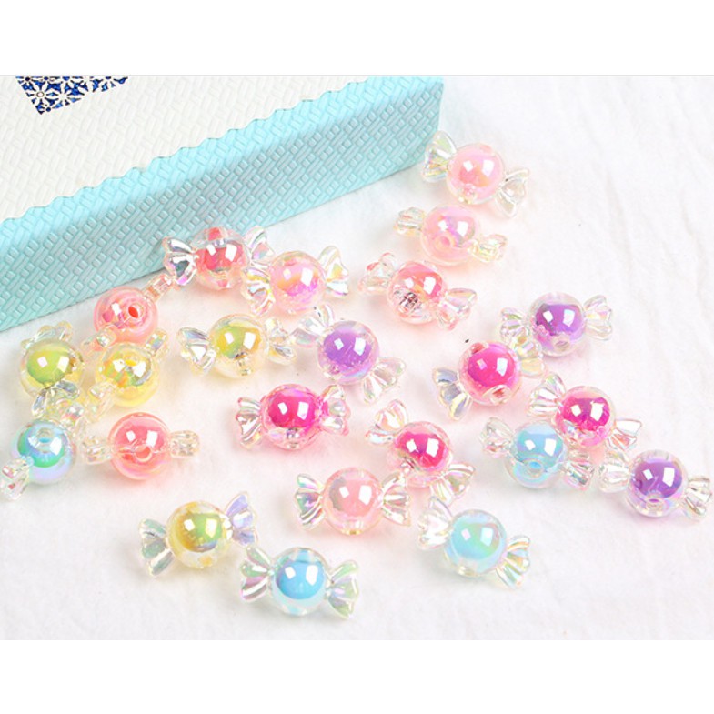 10Pcs Manik-Manik Warna Permen Pelangi Bahan Akrilik Untuk Membuat Perhiasan Kalung