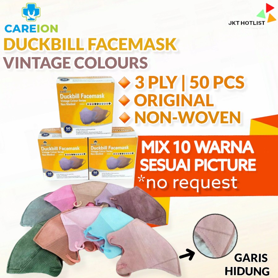 [ Careion ] Masker Duckbill Facemask Isi 50Pcs 3D Warna Soft Vintage