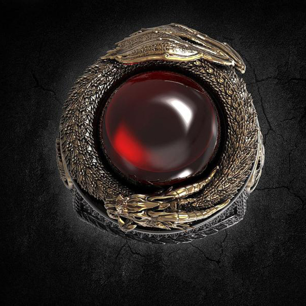 Cincin Pria Naga Phoenix Baja Titanium Hitam Emas Rubi Kristal Merah Anggur Fashion Perhiasan Punk Hewan Men Rings