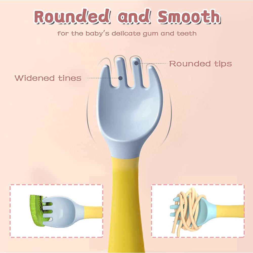 Sendok Garpu Bayi Elastis Silikon Peralatan makan Soft Silicone Spoon - Yellow