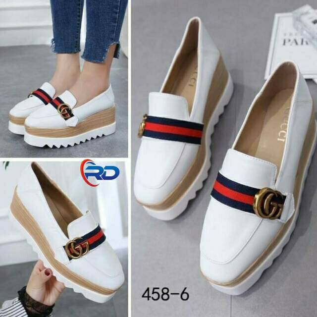 Sepatu wedges stella wanita model gucci santai main jalan formal non formal cewek cantik lucu murah