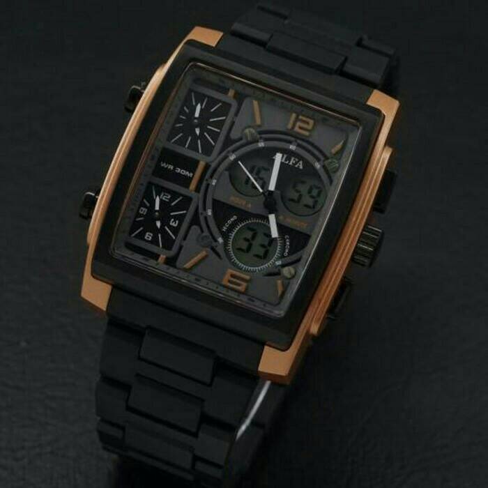 Jam Tangan Pria/Cowok Alfa Four Time Original Black Gold