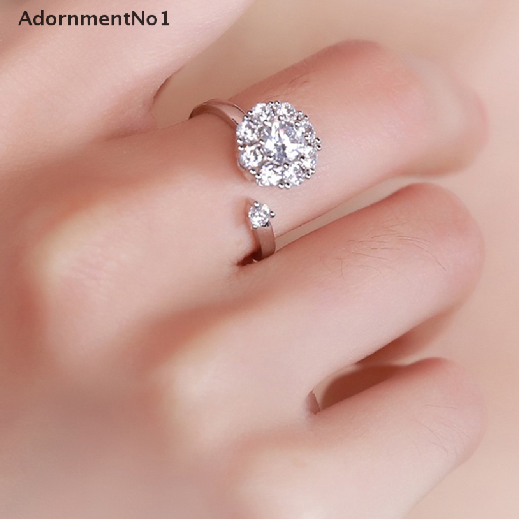 (AdornmentNo1) Cincin Adjustable Motif Bunga Aksen Zircon Untuk Perhiasan Wanita / Pernikahan