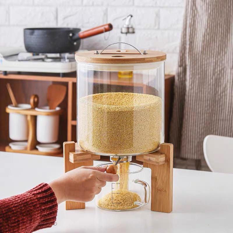 Wooden rice dispenser 7,5 LITER tempat penyimpanan beras aesthetic