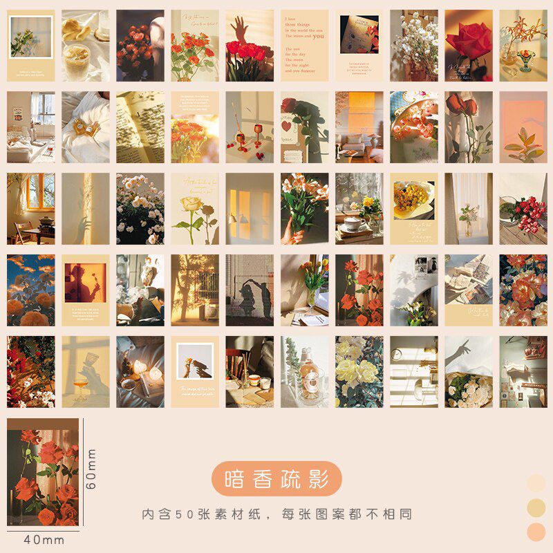 Sticker Washi Paper Vintage Scenery Flower Decorative 50 Sheets