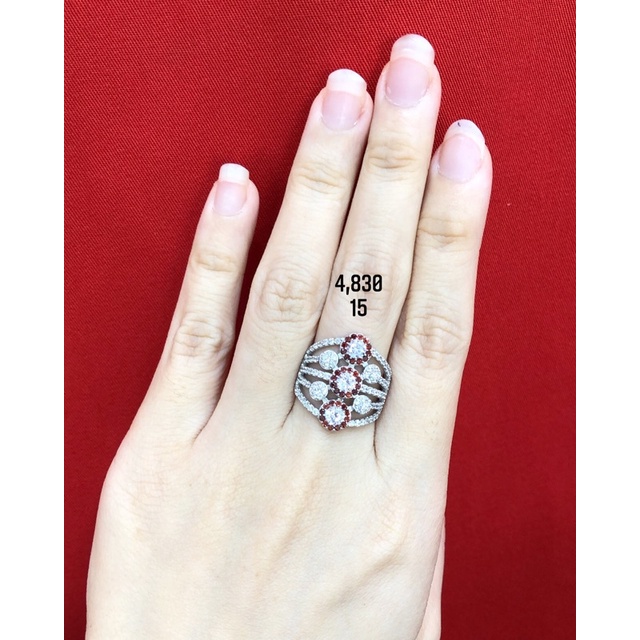 Cincin permata kombinasi emas putih asli 8K/375