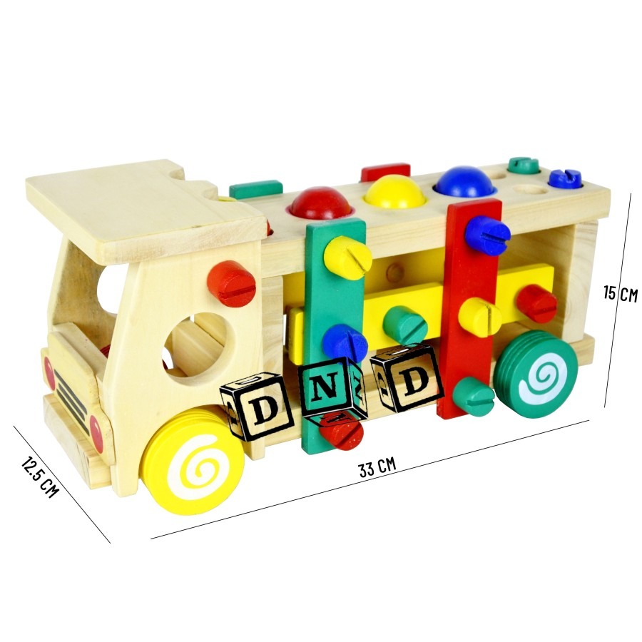 Mainan Edukatif / Edukasi Anak - Mobil Truck Truk Bongkar Pasang Kayu Palu Ketok