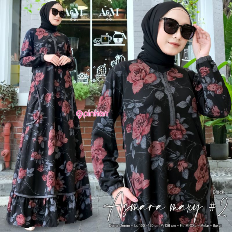 Asmara Maxy# 2 / Dress Diana Denim Motif Bunga fit Ld 120/ Original By pinkan