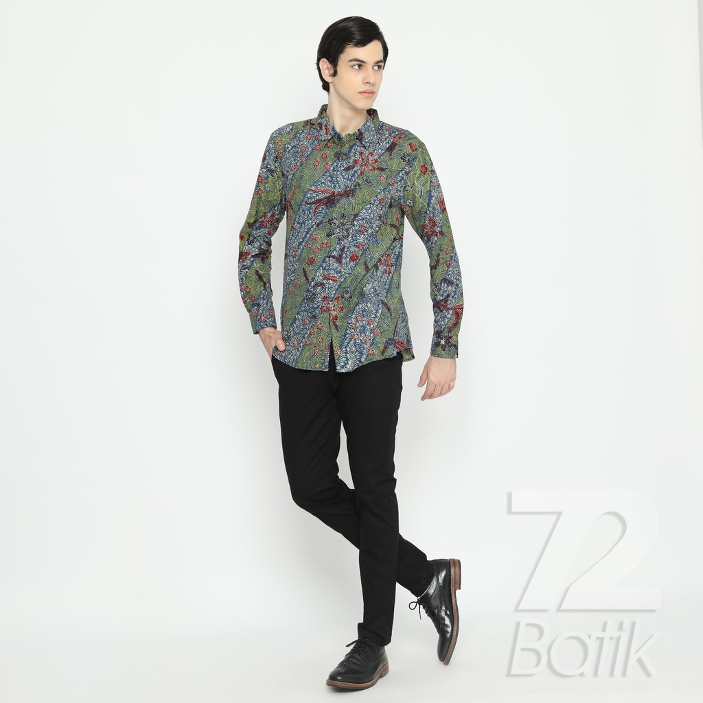 KEMEJA BATIK PRIA Dobby Lengan Panjang Slimfit Slim Fit Premium Warna Biru Hijau 728940 Cap 72 - Baju Kemeja Atasan Pakaian Setelan Batik Pria Cowok Laki Laki Remaja Keluarga Kantor Lengan Panjang Modern Slimfit Slim Fit Premium Kekinian