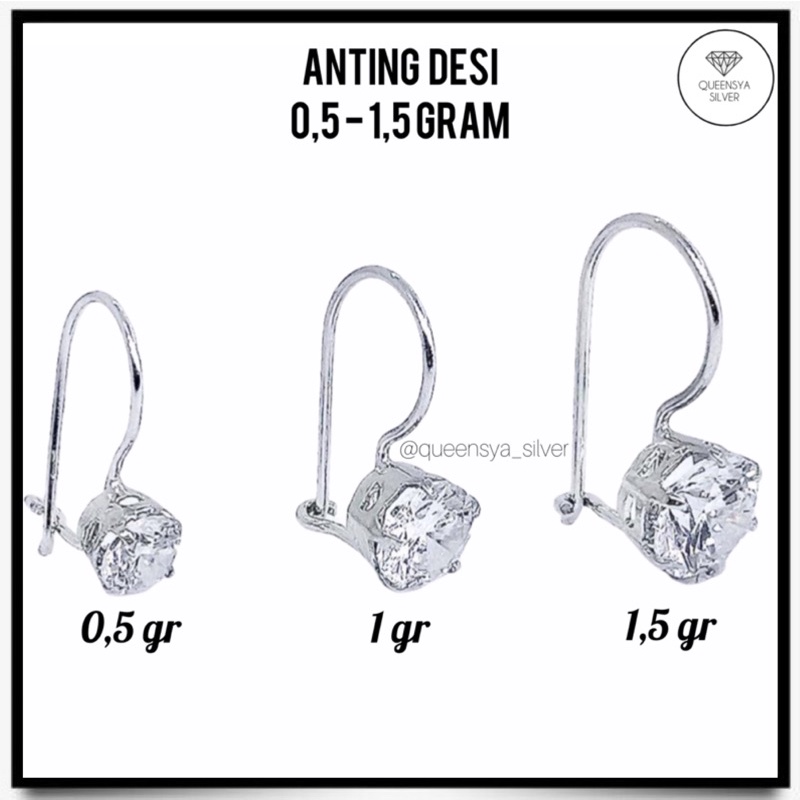 Anting Perak DESI Asli Silver 925 Anak Dewasa || Size Mata 4/6/7mm || Lapis Emas Kuning Putih 18K