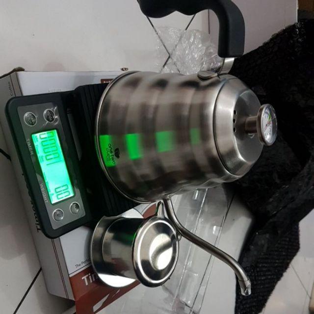 Teko Leher Angsa Kopi Coffee Maker Pot V60 Drip Kettle Teko Barista 1200ml Thermometer