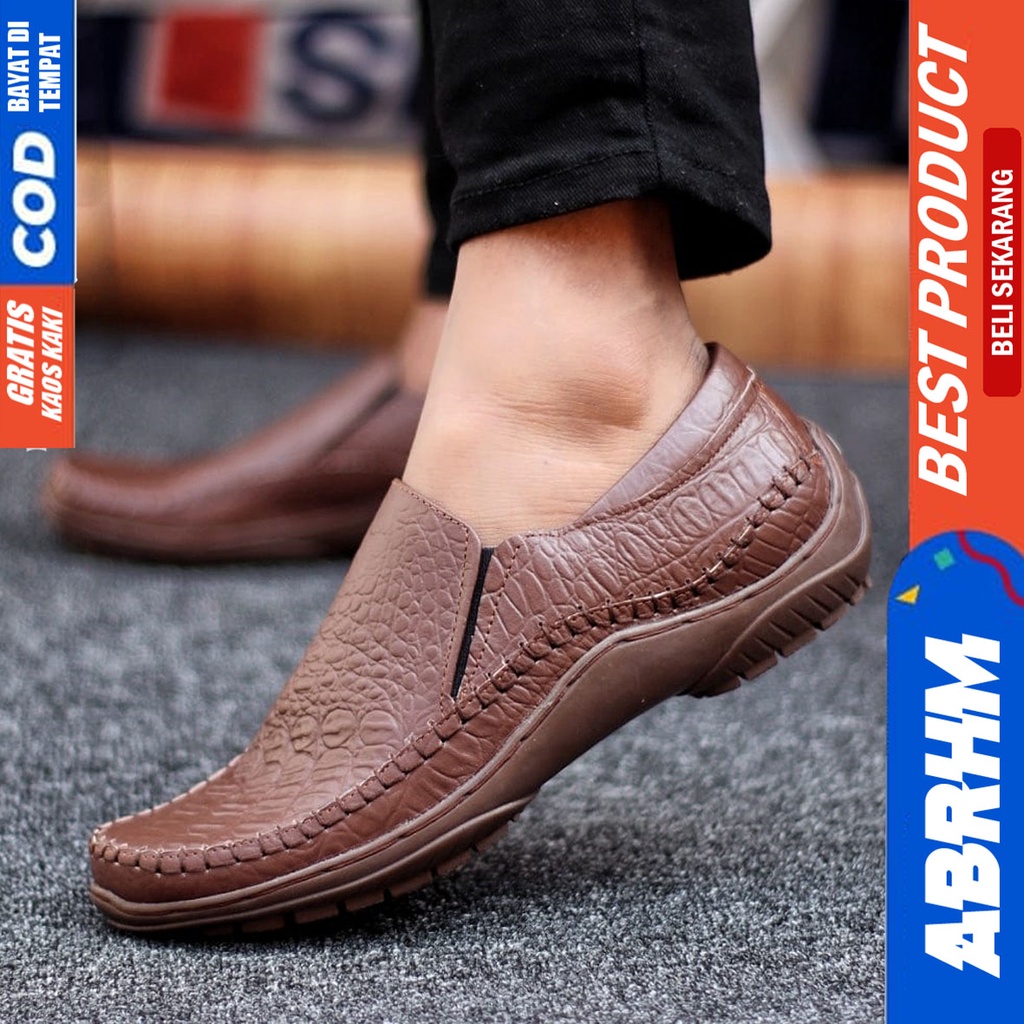 Abrhm Croco - Sepatu Formal Pria Pantofel Kulit Asli