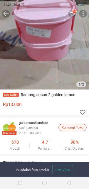 Lunch Box / Rantang Plastik Susun 2 Murah Golden Sunkist Rp123/1