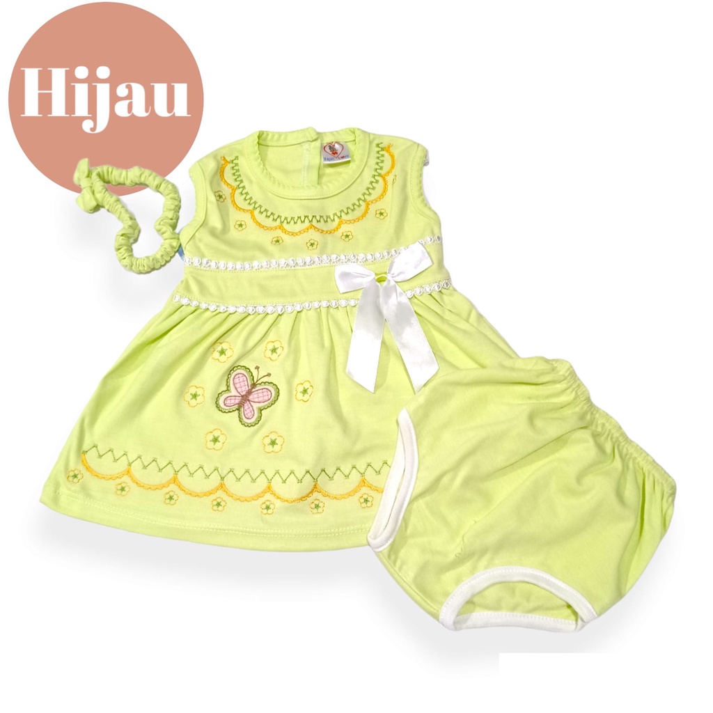 dress bayi perempuan bonus bando pita usia 0-24 bulan/pakaian bayi perempuan/dress bayi