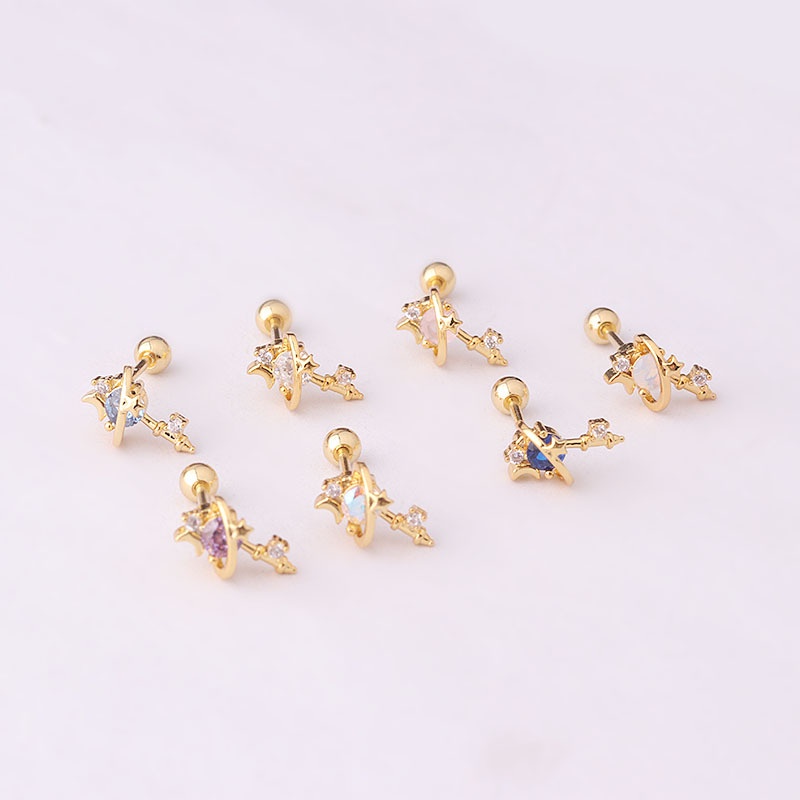 1pc Anting Tindik Tulang Rawan Telinga Bahan stainless steel Dengan zircon