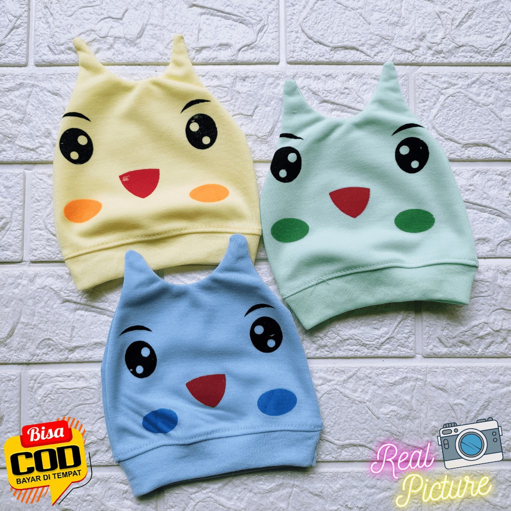 3 Topi Kupluk Bayi 0-12 Bulan / Topi Bayi Newborn Pelindung Kepala