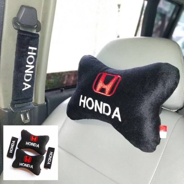 Headrest Bantal Mobil Set Logo Honda Hitam Premium bestseller