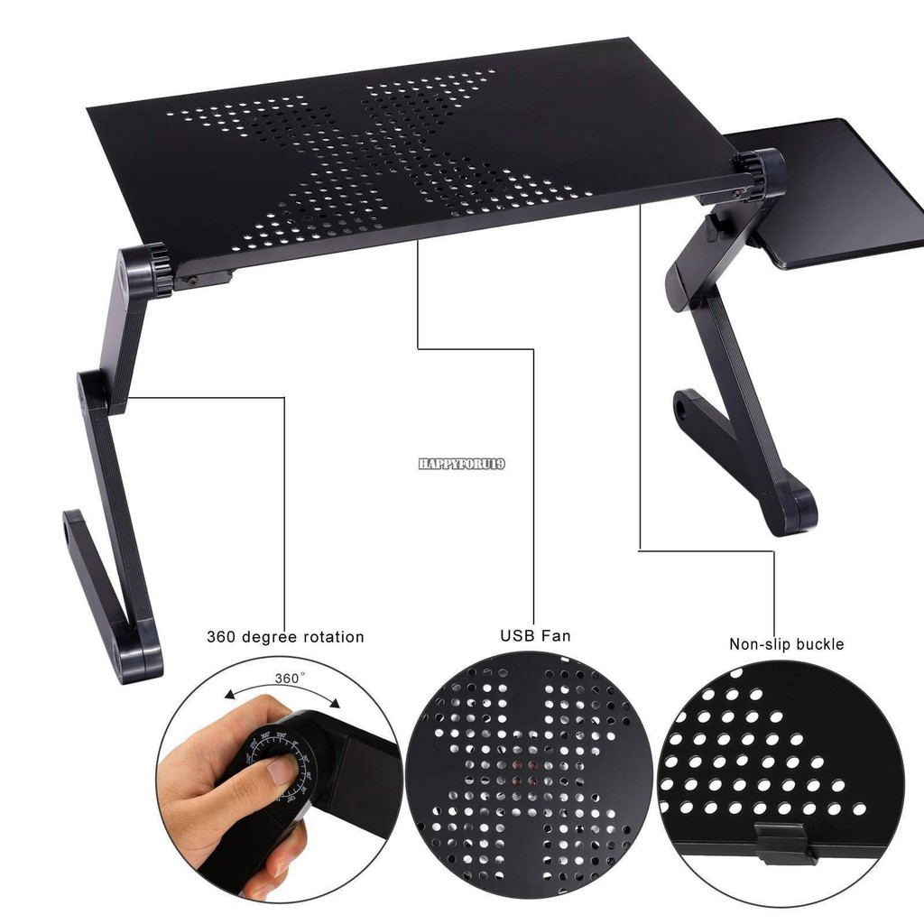 Meja Laptop / Notebook bisa lipat + Las Mause + Kipas