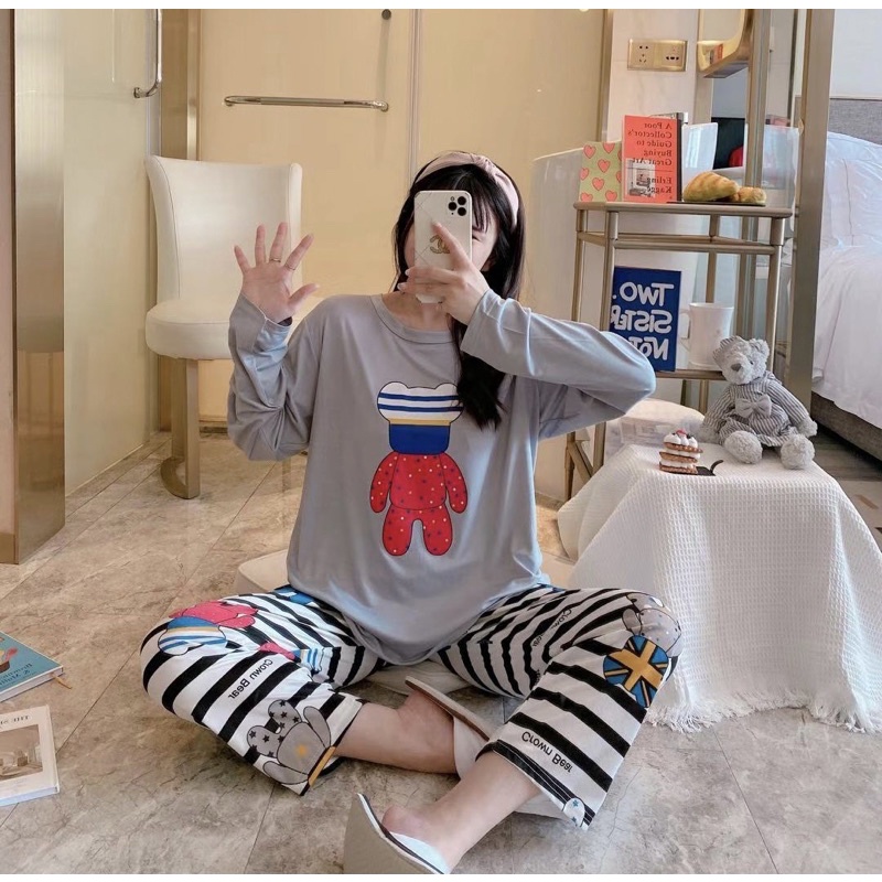 JC- Stelan Import Oversize Premium PP / Stelan piyama import Panjang  / piyama Korea Bigsize Import-Kaws Strp Misty PP