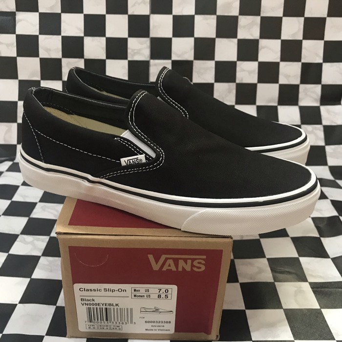 vans slip on black white original