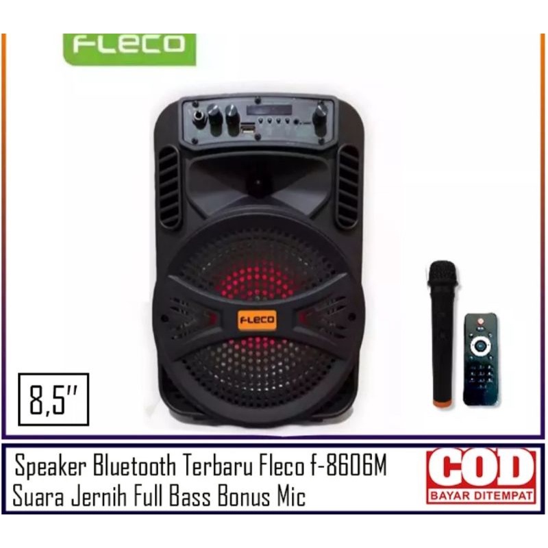 Speaker Bluetooth Fleco F8606M/F8606H/F8606G Bonus Microphone Wireless/Salon Aktif Portable Mic Wireless/Speaker Aktif 8,5Inchi Super Bass Radio Fm