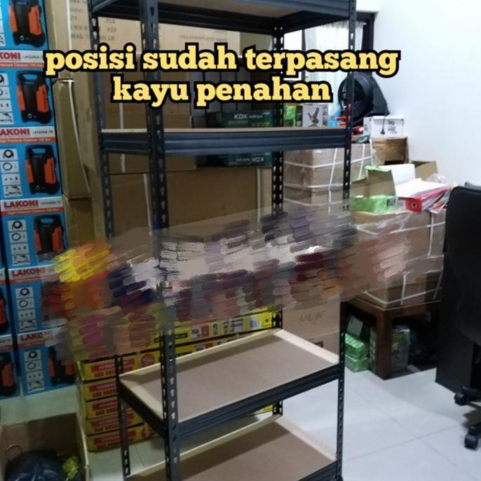 Rak 5 Susun Besi 750 Kg Tanpa Baut Kenmaster / Rak 5 Susun Plus Kayu Kaktiara_