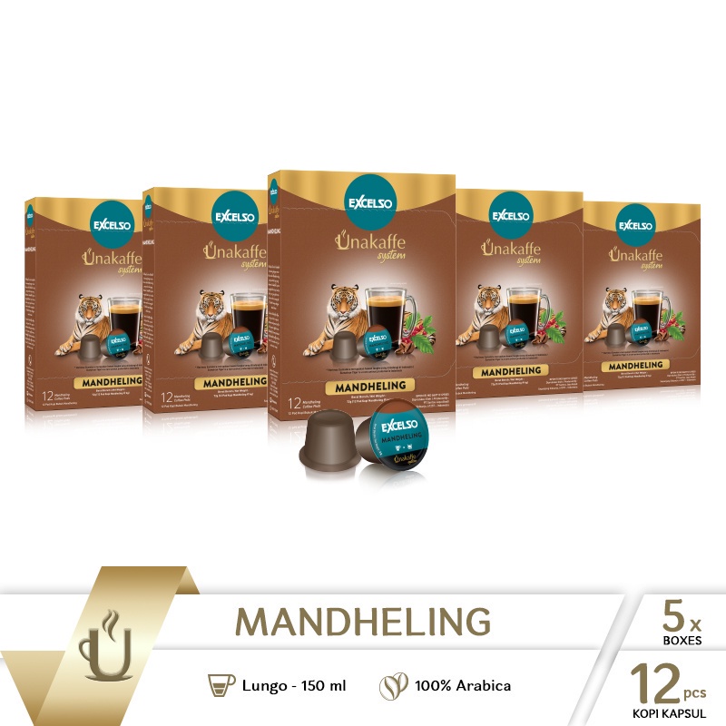 

MURAH - Unakaffe System Coffee Capsule - Kopi Kapsul Excelso Unakaffe Mandheling Pack Of 5 Folding Box (Per Box isi 12 Pod @ 6 gram