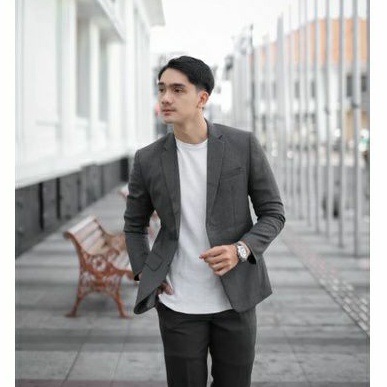 Mubeng - Elegant Jas Slimfit Dark Grey (Free Cover Jas)
