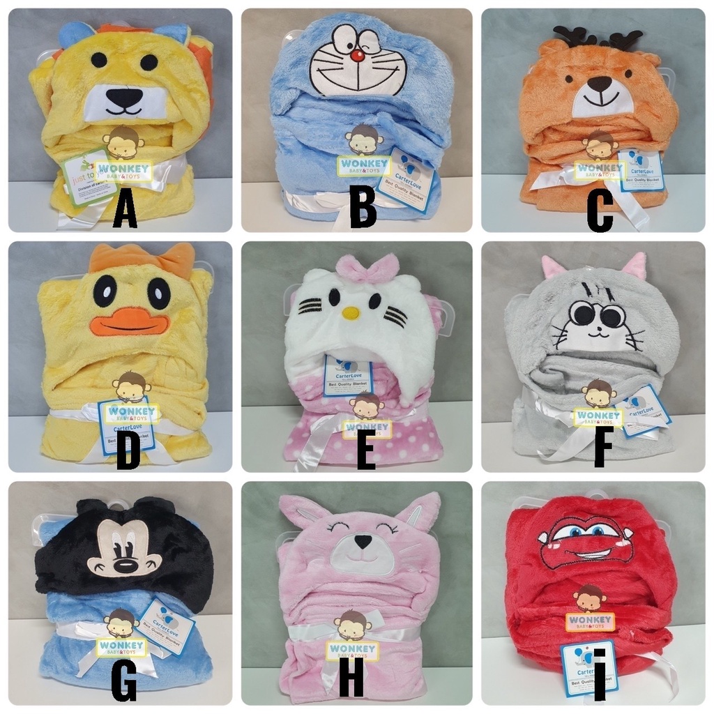 Selimut Bayi Topi Karakter / Selimut Bayi Animal / Baby Blanket Boneka Fleece / Selimut Anak Hoodie