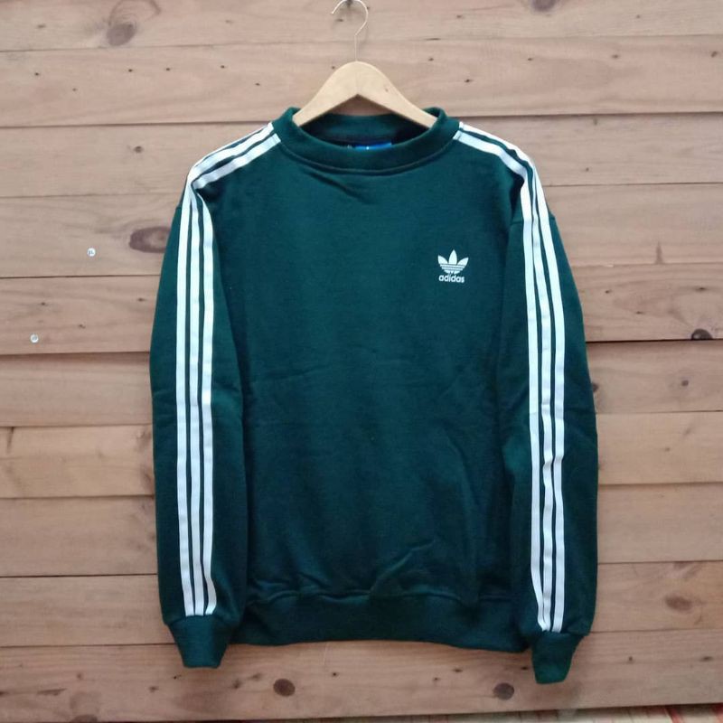 Sweater crewneck adidas hijau list putih