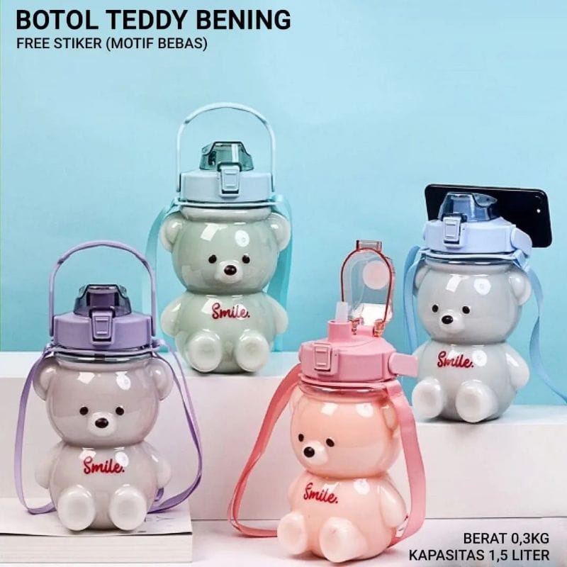 botol minum anak teddy bear botol minum kekinian 1.4 liter botol minum pelangi gratis sticker 2D dan 3D pasarmurah