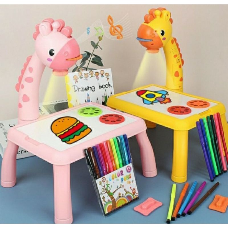 Meja Belajar Anak Proyektor Mainan Musik Belajar Papan Tulis Menulis Perlengkapan Anak