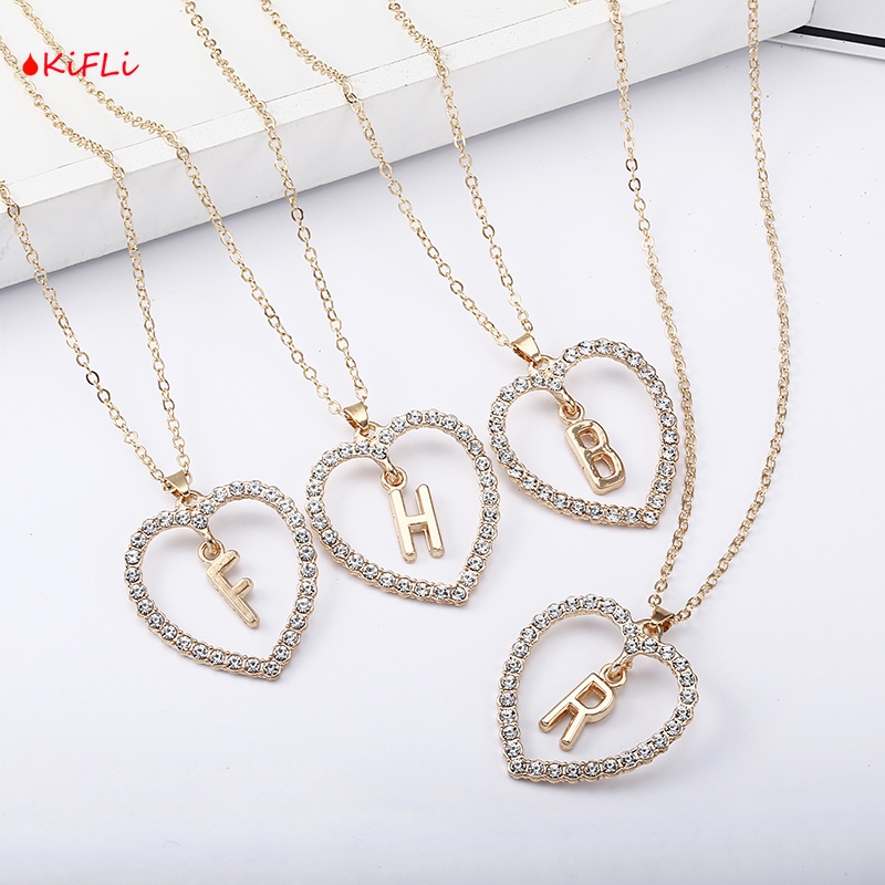 COD 26 Huruf Kalung,Kristal Titanium Anti Karat,18K Alfabet Liontin,Letter Necklace